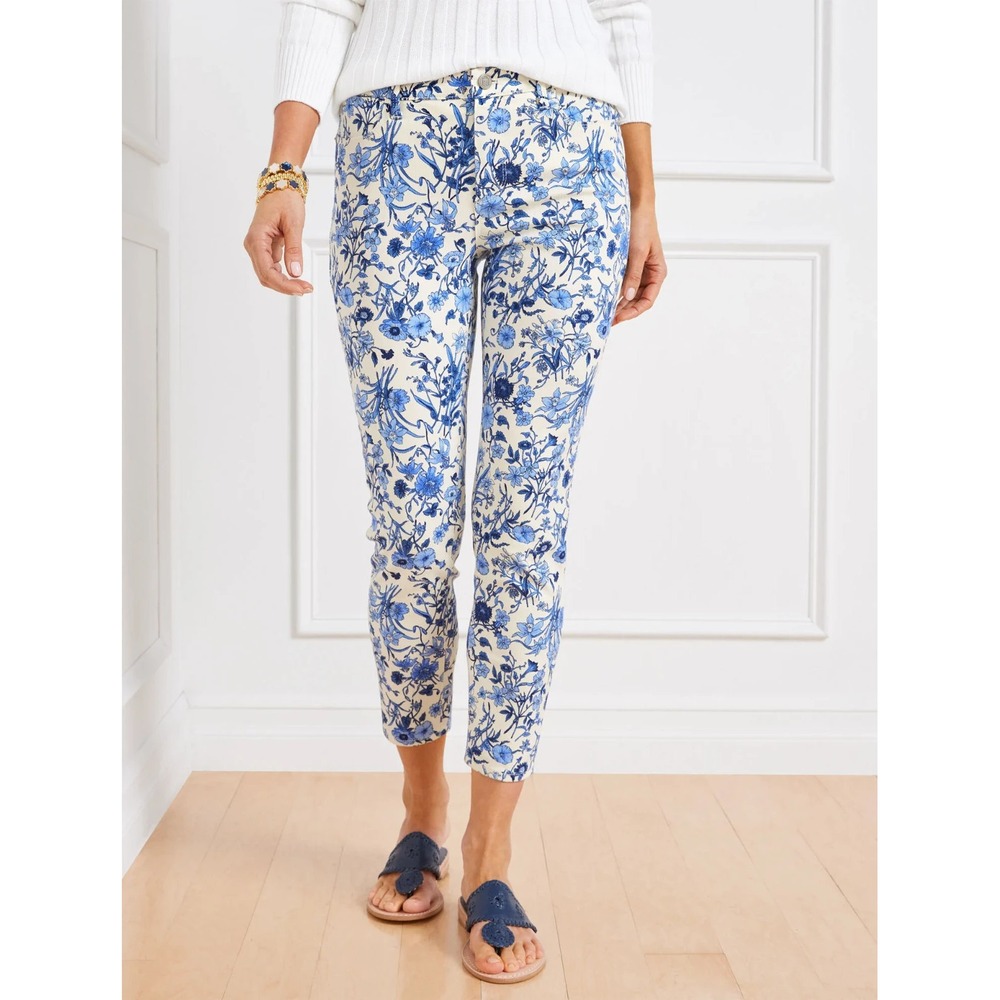 Talbots Jegging Crop High Waisted Whimsical Garden Slimming Blue & White Floral